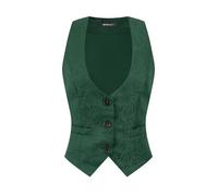 Allegra K Chaleco de traje steampunk jacquard con botones para mujer con bolsillos, verde oscuro, S