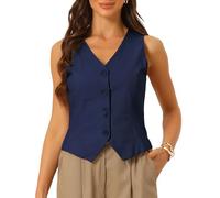 Allegra K Chaleco para mujer, sin mangas, con botones, cuello en V, ombliguera, chaleco de verano, Azul profundo, S
