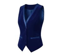 Allegra K Chaleco para Mujer Steampunk de Terciopelo Vintage 2025 Blazer sin Mangas Chaleco Elegante de Traje, azul oscuro, M