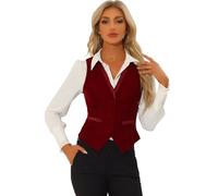 Allegra K Chaleco retro de terciopelo para mujer, cuello en V, sin mangas, espalda cruzada, chaleco steampunk, granate, S