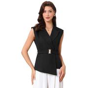 Allegra K Chaleco sin mangas tipo blazer para mujer, con cinturón y cuello de solapa, para trabajo Negro XL