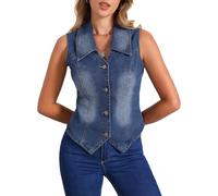 Allegra K Chaleco Vaquero Para Mujer Sin Mangas Con Cuello En V Abotonado Chaleco Corsé Bustier Chaqueta Vaquera Azul L