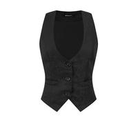 Allegra K Chaleco vintage para mujer con botones Steampunk Jacquard sin mangas Negro S
