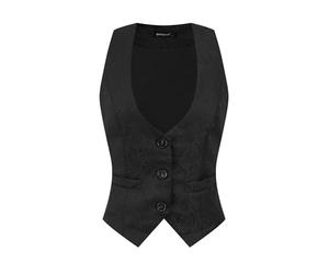 Allegra K Chaleco vintage para mujer con botones Steampunk Jacquard sin mangas Negro XL
