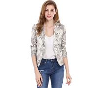 Allegra K Chaqueta Abierta de la Chaqueta del Traje de la Cosecha del Trabajo de la Oficina del Frente de Las Mujeres Beige-Floral S