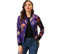 Allegra K - Chaqueta bomber floral ligera con cremallera para el día de San Patricio, para mujer, Deep Purple, L