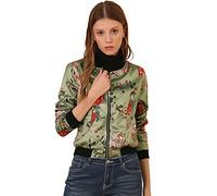 Allegra K - Chaqueta bomber floral ligera con cremallera para el día de San Patricio, para mujer, verde claro, L