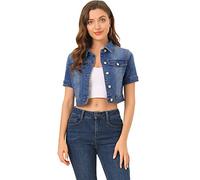 Allegra K Chaqueta Corta Informal Para Mujer De Manga Corta Vaquera Azul S