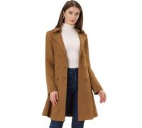 Allegra K Chaqueta de ante sintético para mujer, doble botonadura, solapa con muescas, gabardina larga de invierno, Marrón, M