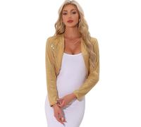 Allegra K Chaqueta de Lentejuelas para Mujer de Fiesta con Frente Abierto Recortado Brillante Bolero Shrug Disfraz de Halloween Oro S