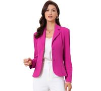 Allegra K Chaqueta de Manga Larga para Mujer, para Trabajo, Oficina, Cuello de Solapa, elástica, Chaqueta de Traje, Rosa Rojo, Large