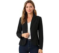 Allegra K Chaqueta de Manga Larga para Mujer, para Trabajo, Oficina, Cuello de Solapa, elástica, Chaqueta de Traje, Negro -, Large