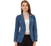 Allegra K Chaqueta de mezclilla de oficina de trabajo de manga larga con solapa de jeans para mujer con bolsillos Azul vaquero XS