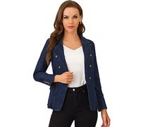 Allegra K Chaqueta de mezclilla de oficina de trabajo de manga larga con solapa de jeans para mujer con bolsillos Azul medio M