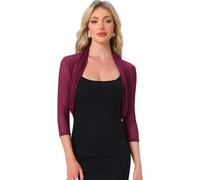Allegra K - Chaqueta de punto semi transparente de malla para mujer, bolero elegante de manga 3/4 elástica, granate, XL