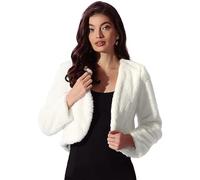 Allegra K Chaqueta Recortada para Mujer Abrigo de Invierno Bolero de Manga Larga con Frente Abierto de Piel Sintética Blanco L