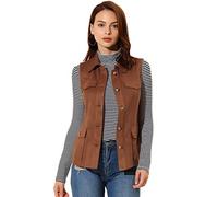 Allegra K Chaqueta sin mangas rústica para mujer con botones y botones tipo anorak estilo cargo de ante sintético marrón XL