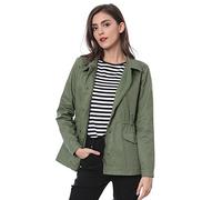 Allegra K Chaqueta utilitaria ligera con bolsillos con solapa en la cintura con cordón para mujer Verde M