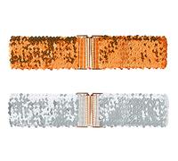 Allegra K Cinturones de cintura ancha para mujer, hebillas entrelazadas, decoración de lentejuelas, cinturones elásticos brillantes, 2 uds. naranja 60cm/23.62"