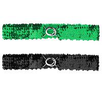 Allegra K Cinturones elásticos ajustados con purpurina para mujer, decoración de lentejuelas, cinturones elásticos delgados, 2 unidades, Verde, 64cm/25.19"