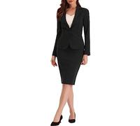 Allegra K Conjunto de Falda de Traje de 2 Piezas para Mujer Blazer de Manga Larga Informal de Negocios y Falda de Tubo Negro XS