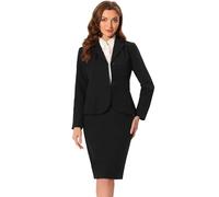 Allegra K Conjunto de falda para mujer, 2 piezas, formal, oficina, solapa con muescas, chaqueta peplum, blazer y faldas lápiz, Negro, M