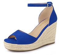 Allegra K De Mujer Alpargatas Plataforma Correa en el Tobillo Tacón de cuña Sandalias Azul Oscuro 39