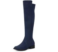 Allegra K De mujer Cremallera lateral Tacones gruesos Botas hasta la rodilla Azul marino 36