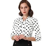 Allegra K Día de San Patricio Blusa con Cuello De Pajarita Y Puños Elásticos con Hombros Descubiertos Y Lunares para Mujer Blanco M