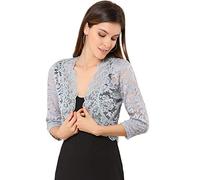 Allegra K Día de San Patricio Cárdigan Toreras Top De Encaje Floral Transparente Manga 3/4 Elegante para Mujer Gris L