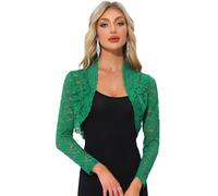 Allegra K Día de San Patricio Cárdigan Toreras Top De Encaje Floral Transparente Manga 3/4 Elegante para Mujer Verde S