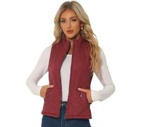 Allegra K Día de San Patricio Chaleco Acolchado Ligero Con Cremallera Y Cuello Alto Para Mujer Vino rojo M