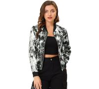 Allegra K Día de San Patricio Chaqueta De Bombardero Floral Ligera Con Cremallera Y Cuello Alto Para Mujer Gris S