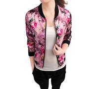 Allegra K Día de San Patricio Chaqueta De Bombardero Floral Ligera Con Cremallera Y Cuello Alto Para Mujer Fucsia S