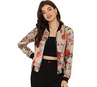 Allegra K Día de San Patricio Chaqueta De Bombardero Floral Ligera Con Cremallera Y Cuello Alto Para Mujer Caqui M