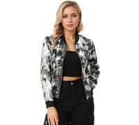 Allegra K Día de San Patricio Chaqueta De Bombardero Floral Ligera Con Cremallera Y Cuello Alto Para Mujer Gris XS