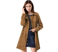 Allegra K Día de San Patricio Chaqueta De Gabardina De Gamuza Sintética Con Muesca Para Mujer Blazer De Solapa Pico Con Solapa De Tormenta Marrón XS