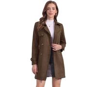 Allegra K Día de San Patricio Chaqueta De Gabardina De Gamuza Sintética Con Muesca Para Mujer Blazer De Solapa Pico Con Solapa De Tormenta Café XS