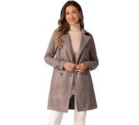 Allegra K Día de San Patricio Chaqueta De Gabardina De Gamuza Sintética Con Muesca Para Mujer Blazer De Solapa Pico Con Solapa De Tormenta Beige Obscuro XS