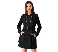 Allegra K Día de San Patricio Chaqueta De Gabardina De Gamuza Sintética Con Muesca Para Mujer Blazer De Solapa Pico Con Solapa De Tormenta Negro L