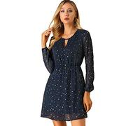 Allegra K Día de San Patricio Gargantilla De Mujer con Cuello En V Vintage Acampanado Dorado Metálico Brillante Estrella Vestido Acampanado Disfraz de Navidad Azul Oscuro S