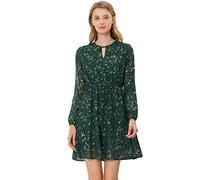 Allegra K Día de San Patricio Gargantilla De Mujer con Cuello En V Vintage Acampanado Dorado Metálico Brillante Estrella Vestido Acampanado Disfraz de Navidad Verde Floral XS