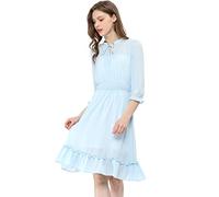 Allegra K Día de San Patricio Vestido Corto De Gasa con Dobladillo con Volantes Y Manga 3/4 para Mujer Azul M