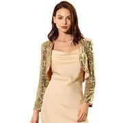 Allegra K Disfraz de Halloween Chaqueta De Lentejuelas Para Mujer Manga Larga Cárdigan Recortado Con Frente Abierto Bolero Shrug oro XS