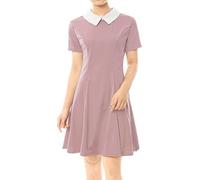 Allegra K Disfraz de Hollywood Casual para Mujer, Cuello Peter Pan, Mangas Cortas, Vestido De Punto Acampanado por Encima De La Rodilla Rosa XS