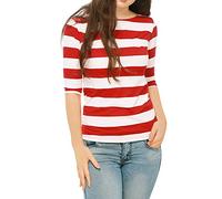 Allegra K Disfraz de Navidad Camiseta con Mangas de Codo para Mujer Camiseta básica Informal con Cuello de Barco y Corte Ajustado Rojo XL