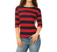 Allegra K Disfraz de Navidad Camiseta con Mangas de Codo para Mujer Camiseta básica Informal con Cuello de Barco y Corte Ajustado Rojo Azul XL