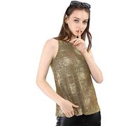 Allegra K Disfraz de Navidad Camiseta Sin Mangas con Chaleco Brillante Metálico Brillante Sin Mangas para Fiesta Y Club para Mujer Oro Oscuro XL