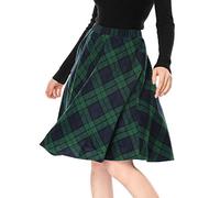 Allegra K Disfraz de Navidad Falda Acampanada a Cuadros de Cintura Alta elástica hasta la Rodilla a Cuadros para Mujer Verde XS