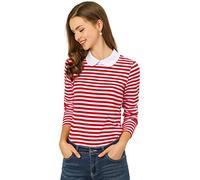 Allegra K Disfraz de Navidad para Mujer, Manga Larga, Blusa a Rayas en Contraste Peter Pan Rojo M